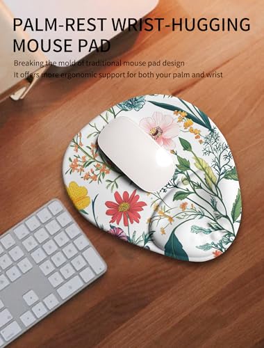 Palm-Rest and Wrist-Hugging Mouse Pad Wrist Rest, Ergonomic Wrist Support with Curve Fitting Cushioned Memory Foam for Carpal Tunnel Pain Relief, 9.9 x 8.3 Inch, Blossoms - color: Blossoms
