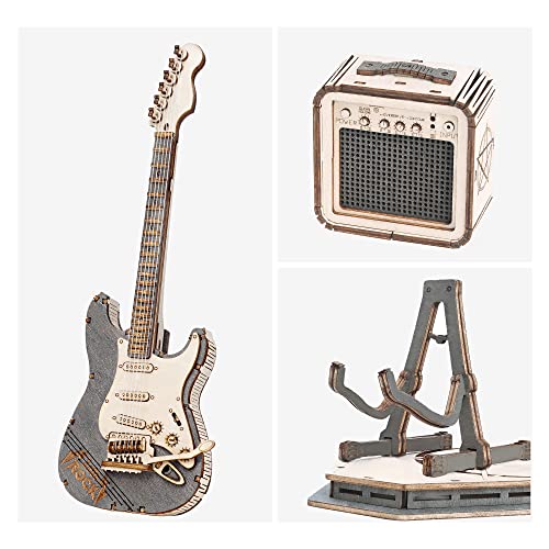 ROBOTIME 3D Puzzle for Kids Wooden Craft Kits DIY Model Guitar Kit to Build Brain Teaser Puzzle Toy Creative Gift for Teens & Adults