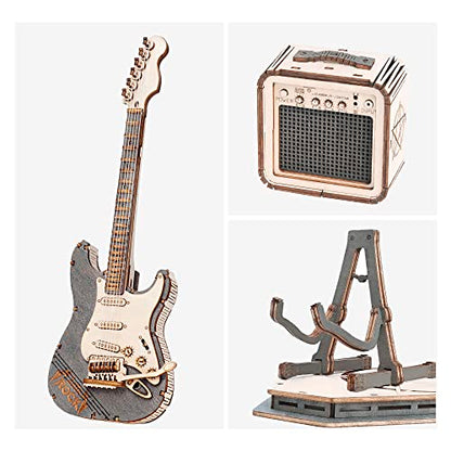 ROBOTIME 3D Puzzle for Kids Wooden Craft Kits DIY Model Guitar Kit to Build Brain Teaser Puzzle Toy Creative Gift for Teens & Adults