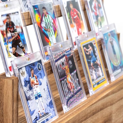Emfogo Trading Card Display, 3-Tier Card Display Case with Custom Drawer, Wood Graded Card Display with Supporters and Dividers, Sports Card Display Case (Brown) - color: Rustic Brown