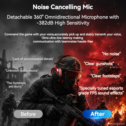 Wireless Gaming Headset with Mic Over Ear Headphones for PC,Xbox,PS5,Switch | 7.1 Surround Sound,50mm Drivers,Aluminum Frame,Noise Cancelling,RGB,Soft Ear Pads,Multi Platform Headset for Laptop Phone Mac