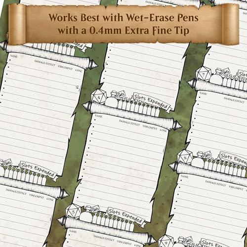 DND Character Sheets with Hand Drawn Artwork. Wet Erase Plastic Sheets Compatible with Dungeons and Dragons 5e & 2024 Player’s Handbook. Set of 6 (Green & Brown). - style: 6 pack