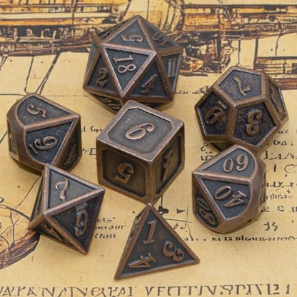Metal Dice Set, HNCCESG Polyhedral D&D Dice for Dungeons and Dragons RPG DND Dice for Role Playing MTG Tabletop Gaming Shadowrun Pathfinder 7PCS D20 D12 D10 D8 D6 D4（Antique Copper） - color: Antique Copper