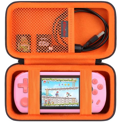Elonbo Carrying Case for TEBIYOU/ WELLST·G/ TaddToy/ Beijue/ FAMILY POCKET/ CCTU/ X-JOYKIDS/ GREENCREEK/ Beico/ KAVOYI/ GuaiyeyeAP Handheld Game Console, Portable Electronic Gaming Player Bag, Black+ - color: Black+Inside Orange