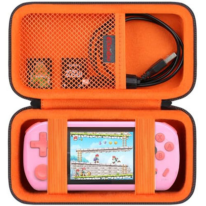 Elonbo Carrying Case for TEBIYOU/ WELLST·G/ TaddToy/ Beijue/ FAMILY POCKET/ CCTU/ X-JOYKIDS/ GREENCREEK/ Beico/ KAVOYI/ GuaiyeyeAP Handheld Game Console, Portable Electronic Gaming Player Bag, Black+ - color: Black+Inside Orange
