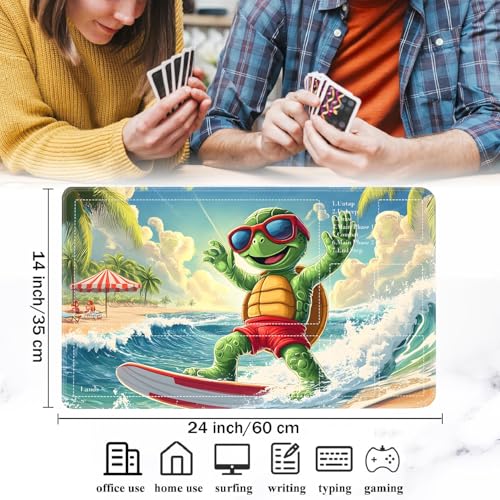 for MTG Card Playmat with Zones-Includes A Storage Bag and 6 Dice, 24 x 14 inches for TCG Playmat with Non-Slip Rubber, Game Mat, Surfing Sea Turtle - color: Yux-playmats-2-2A-275