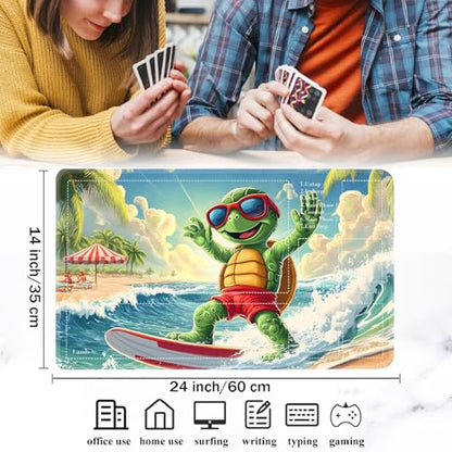 for MTG Card Playmat with Zones-Includes A Storage Bag and 6 Dice, 24 x 14 inches for TCG Playmat with Non-Slip Rubber, Game Mat, Surfing Sea Turtle - color: Yux-playmats-2-2A-275