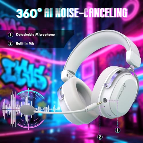 ATTACK SHARK L30Pro Wireless Gaming Headset with 2.4Ghz/BT/Wired, Long Battery Life with Detachable Microphone 7.1 Surround Sound Ultra-Low Latency for PC/PS5/Xbox/Switch/Mobile Silver - color: Sliver