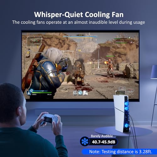 NexiGo PS5 Slim Silent Enhanced Cooling Fan with Adjustable Speed, Auto Power On/Off, with USB 3.0 Port, Efficient Cooling System for Both PS5 Slim Disc and Digital Editions - color: Black, style: PS5 Slim