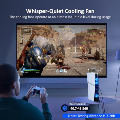 NexiGo PS5 Slim Silent Enhanced Cooling Fan with Adjustable Speed, Auto Power On/Off, with USB 3.0 Port, Efficient Cooling System for Both PS5 Slim Disc and Digital Editions - color: Black, style: PS5 Slim