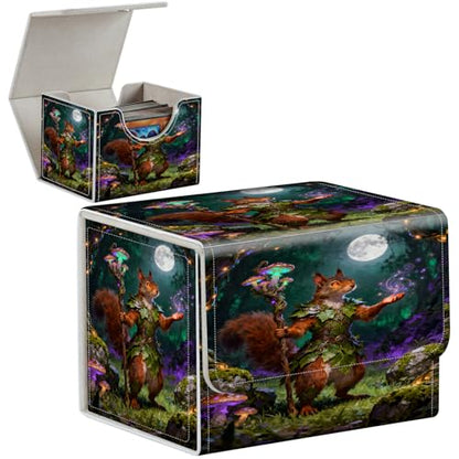 PU Leather Deck Box for MTG Commander Cards, Fits 100+ Double Sleeved Cards, Secure Magnetic Trading Card Storage Case for TCG CCG,Druid Squirrel Wizard - color: Druid Squirrel Wizard