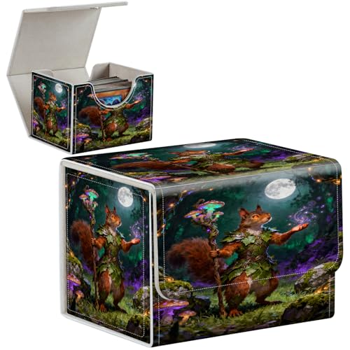 PU Leather Deck Box for MTG Commander Cards, Fits 100+ Double Sleeved Cards, Secure Magnetic Trading Card Storage Case for TCG CCG,Druid Squirrel Wizard - color: Druid Squirrel Wizard