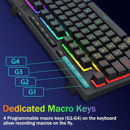 Redragon Wireless Gaming Keyboard, Bluetooth/2.4GHz/USB-C Wired, RGB Backlit, Portable 75% Mini Quiet Macro Membrane Keyboard, Rechargeable 4000mAh Battery, Anti-Ghosting for Win/MAC - color: Black
