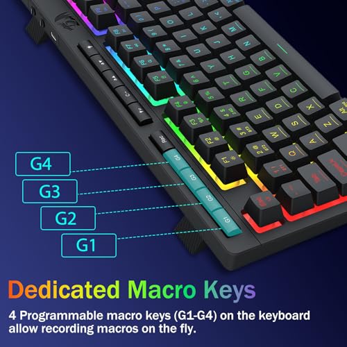 Redragon Wireless Gaming Keyboard, RGB Backlit, Portable 75% Design, Black | Bluetooth/2.4GHz/USB-C Wired, Mini Quiet Macro Membrane Keyboard, Rechargeable 4000mAh Battery, Anti-Ghosting for Win/MAC - color: Black