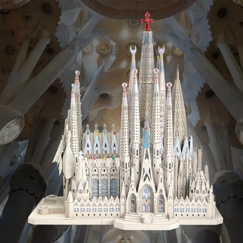 Piececool 3D Metal Puzzles for Adults and Teens, La Sagrada Família Metal Model Kit, Hobby DIY Crafts for Adult Challenge Spanish Cathedral Brain Teaser Architecture Building Kit, 450 Pcs - color: La Sagrada Família