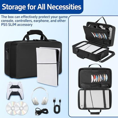 OUUTMEE Hard Shell Carrying Case Compatible with PS5 Slim | Travel Storage Bag for PS5 Slim, Organizer Protective Case Holds PS5 Slim Disk Digital Edition, Games and Accessories - size: For PS5 Slim