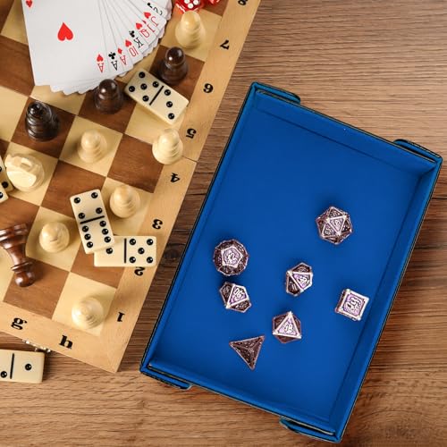 SIQUK Magnetic Folding Dice Tray Rectangle Dice Rolling Tray PU Leather Dice Trays Foldable Dice Holder Dice Rolling Mat Storage Box for D&D RPG Dice Games, Royal Blue - color: Royal Blue