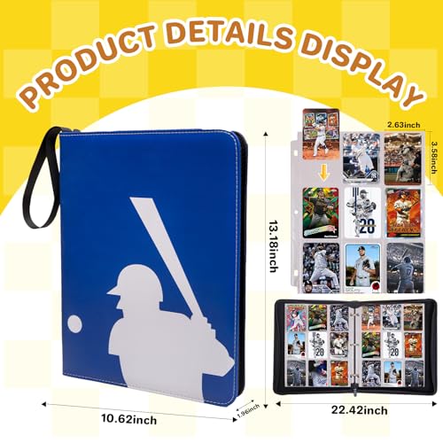 Baseball Card Binder, Sports Trading Card Binder 990 Pockets Card Holder Album with 55 Removable Sleeves, Double Sided Pocket Zipper Card Binder for MTC, TCG, Game Cards, Sports Cards