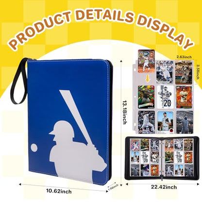 Baseball Card Binder, Sports Trading Card Binder 990 Pockets Card Holder Album with 55 Removable Sleeves, Double Sided Pocket Zipper Card Binder for MTC, TCG, Game Cards, Sports Cards