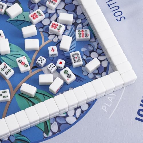 TIASUSAN Mini Mahjong Learning Mat (21” x 21”) for Travel Mahjong Tile Set, Anti-Slip, Noise-Reducing Mahjong Mat for Table, Board Games, Tile Games and Cards - color: Blue-mini