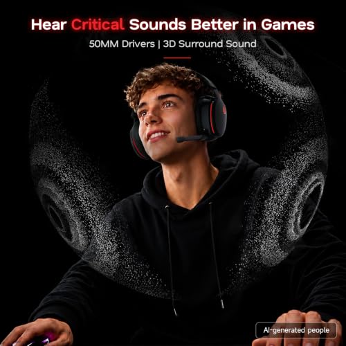 AOC 2.4GHz Wireless Gaming Headset for PS5, PS4, PC, Switch, 45Hr, BlackRed | Bluetooth 6.0 Gaming Headphones with Noise Canceling Mic, 7.1 Virtual Surround, Great for Fortnite & Call of Duty/FPS Gamers - color: Blackred