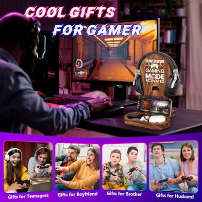 Gamer Gifts for Gamer Lovers Teenage Boys Men - Gaming Headphone Stand | Christmas Gaming Room Decor Wooden Headset Holder, Son Boyfriend Husband Gamer Gifts -Don't Disturb Gaming Mode Activated - style: Don't Disturb Gaming Mode Activated
