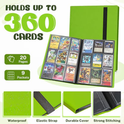 Trading Card Binder, 9 Pocket 20 Pages 360 Cards, Collector Album, Card Folder for Collectible Games, Sports, MTG, TCG (Apple Green) - color: Apple Green