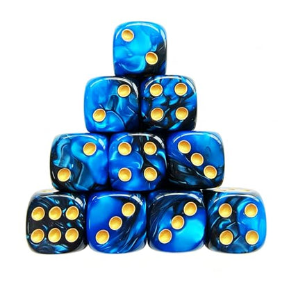 10 Pieces Polyhedral D6 Dice Set, 6 Sided Dice 16mm for RPG MTG DND Table Games (Blue Black) - color: Blue Black