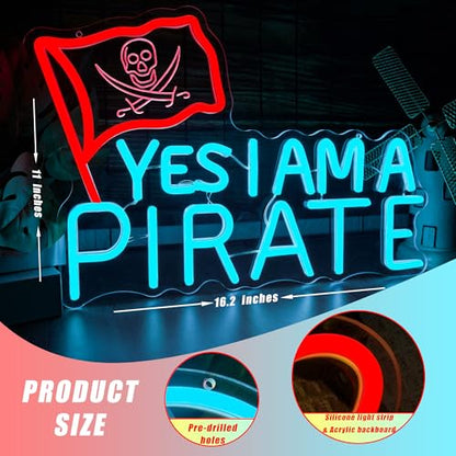 Pirate Neon Sign - YES I AM A PIRATE LED Light for Boys Room Decor, Pirate Themed Bar Wall Art, Nautical Man Cave Gift, Skull Crossbones, Kids Game Room Decor(16.2 * 11inch) - style: YES I AM A PIRATE