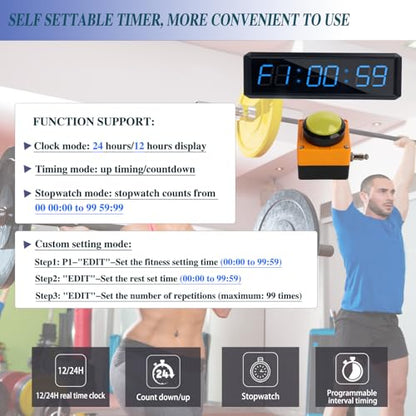 Fitness Timer with Stopwatch Button, Suitable for School/exam/Home Exercise/Gym/Gym SMAHEAT Electronic Fitness Timer (1.5 inch six-bit All-Blue) - color: 1.5 Inch Six-bit All-blue