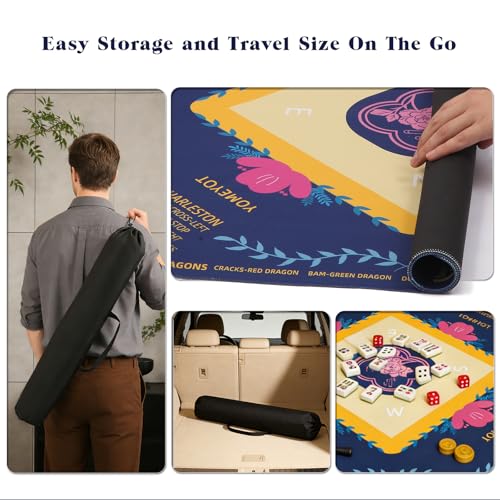 Mahjong Mat for Table 31.5"x31.5" Non Slip Noise Reduction Mahjong Table Mat with Carry Storage Bag for Playing Board Game Domiones Blackjack Poker Card (Blue) - color: Blue