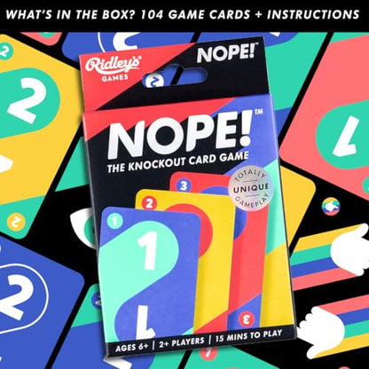 Ridley’s Nope! Fun Card Game for Families, Action-Packed, Fast-Paced Game for 2+ Players, Includes 104 Game Cards and Instructions, Simple Card Game for Kids Ages 6+