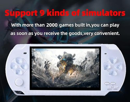 HLF Video Game Console 4.3 inch 8GB Built-in 2000 Retrp Classic Games for Multiple Simulators Game can Save Multiple Progress Video/Music/E-Book Portable Console Gift for Boyfriend/Children(White)