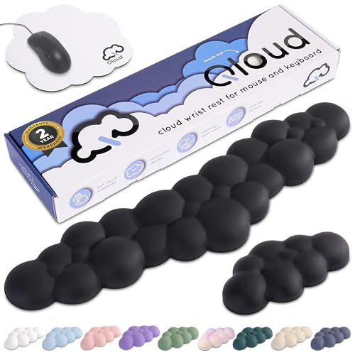 Black Cloud Keyboard Wrist Rest – Create-ables Qloud Black Wrist Rest for Computer Keyboard and Mouse, Ergonomic Memory Foam Wrist Pad with Non-Slip Base, Includes Cloud Mouse Pad - color: 03 Matte Black