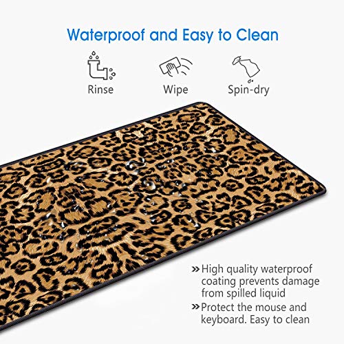 Desk Pad Mat Gaming Mouse Pads with Coasters Set, Stitched Edges Design Mouse Pad XXL Large Mouse Pad for Laptop Computers Leopard Print Desk Writing Mat for Office & Home 31.5"x 11.8" - color: Leopard Print