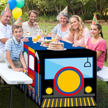 6 Ft Train Tablecloths Birthday Party Decorations Railroad Table Cover Washable Fabric Polyester Supplies Vehicles Rectangle Table Covers Protector for Transportation Birthday Party Decorations - style: Train