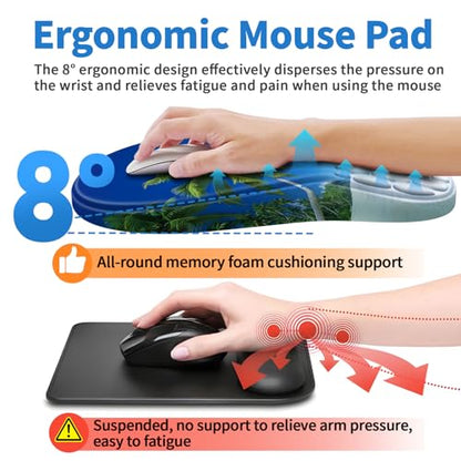 YIWEI Ergonomic Mouse Pad with Wrist Rest for Carpal Tunnel Pain Relief | Memory Foam Wrist Support,Non-Slip Rubber Base, Keyboard Computer Mousepad,Lycra Cloth Surface,Gaming Home Office - color: Beach-3