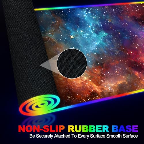 Wireless Charging RGB Gaming Mouse Pad, 31.5 x 11.8 Inch Extended Mouse Mat with Galaxy Nebula Design, LED Desk Pad with 7 Lighting Modes, Non-Slip Base for Gaming & Office - color: 01