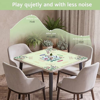 Green American Mahjong Mat Set with Carrying Bag and Gift Box for Home Game | Mahjong mat with rules, Hummingbird Floral, Natural Rubber Base, Noise Dampening Microfiber, Waterproof, Travel Ready - color: Green