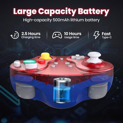 2.4 GHz Wireless USB GameCube Controller for Switch 1 & 2, PC, Clear Red | (Built-in Vibration) (Rechargeable) (Analog Triggers / Stick) Compatible with Switch Online, Windows PC, macOS
