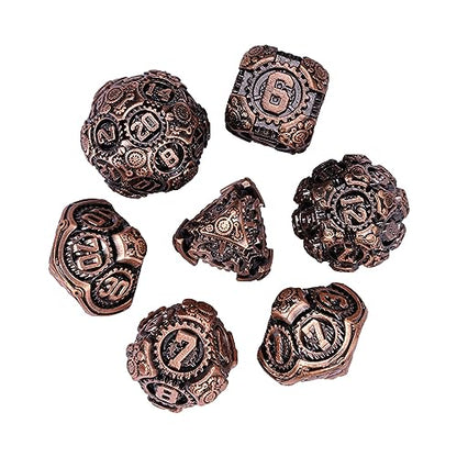 Metal Dice Set D&D, 7-Die DND Dice Metal Gear Dice with Gift Bag for Role Playing Games(Antique Copper) - color: Antique Copper