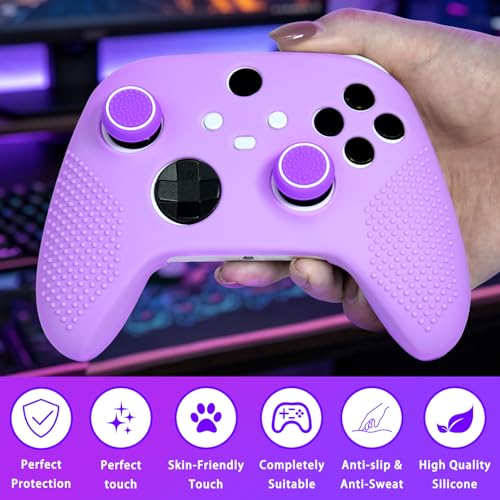 Anti-Slip Purple Controller Skin,Studded Edition Protective Silicone Cover Skin Grips Compatible with Xbox Series X/S Controller and 6 PCS Thumb Grips Caps. - color: Purple