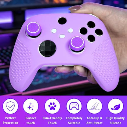 Anti-Slip Purple Controller Skin,Studded Edition Protective Silicone Cover Skin Grips Compatible with Xbox Series X/S Controller and 6 PCS Thumb Grips Caps. - color: Purple