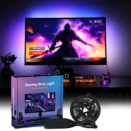 Gaming Lighting Sync PC Backlight 16 Million Color USB Powered RGB IC LED Strip for Gaming Room Decor, Smart LED Lights for Monitors with Color (for 32" PC) - size: for 32"PC