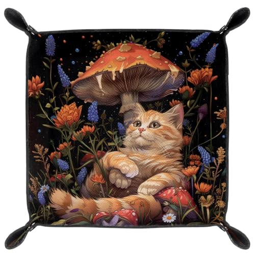 Mushroom Cat Wildflower Dice Tray Dice Rolling Tray Folding Dice Holder for Dice Games, Like RPG, DND and Other Table Games - color: Multi 17
