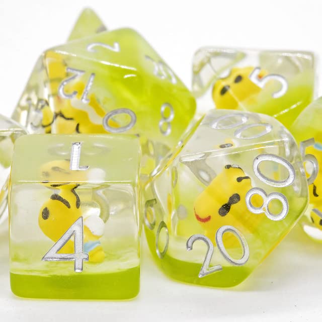 Sage's Portal Familiars and Reagents Resin DND Dice Set Polyhedral Dice Set for Dungeons and Dragons RPG Tabletop TTRPG (Bumble Bee) - color: Bumble Bee