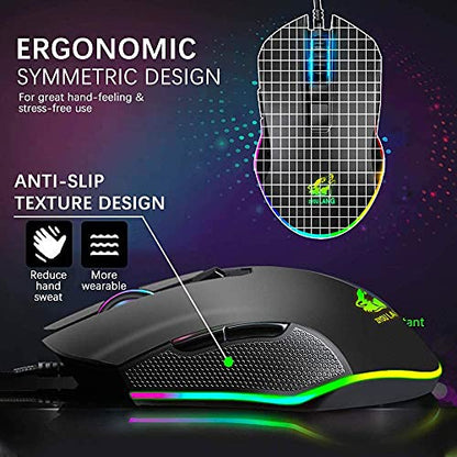 One-Hand Wired Gaming Keyboard+RGB Gaming Mouse+ Mouse Bungee Non-slip 360° Rotate Mouse Cable Holder Fixer+Backlit Converter for Nintendo Switch/Xbox/PS4/PC