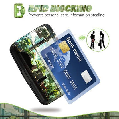 Credit Card Holder, Business Card Case Mini RFID Small Aluminum Card Wallet | RFID Blocking Front Pocket Wallet Hard Case Durable Blocking Slim Metal CC Holder, Cute Green Japanese Kawaii Cat - color: Japanese Kawaii Cat