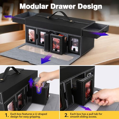 Mtg Commander Deck Box with Handle, 8Removable Deck Modular and 3Dice Trays | Holds 1500+Double-Sleeved Cards, Strap & Magnetic Lock, Magnetic Holders, Dividers Included, Display Window, Fit TCG/EDH,Grey - color: Black Grey
