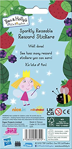 Paper Projects 01.70.12.050 Ben and Holly's Little Kingdom Sparkly Reward Stickers | Official Licensed Product | Reusable on Non-Porous Surfaces, 19.5cm x 9.5cm
